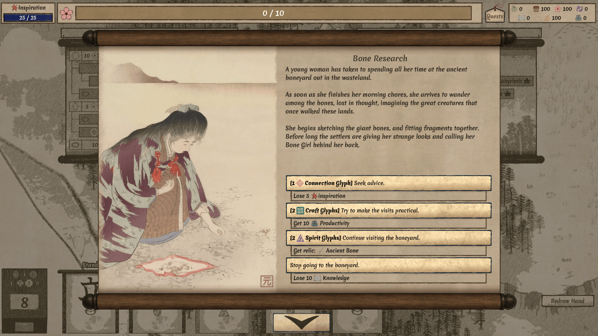 Worlds Upon the Wind review indie spotlight and dem den at Tails by the Foxfire. an event in worlds upon the world showing a woman collecting bones