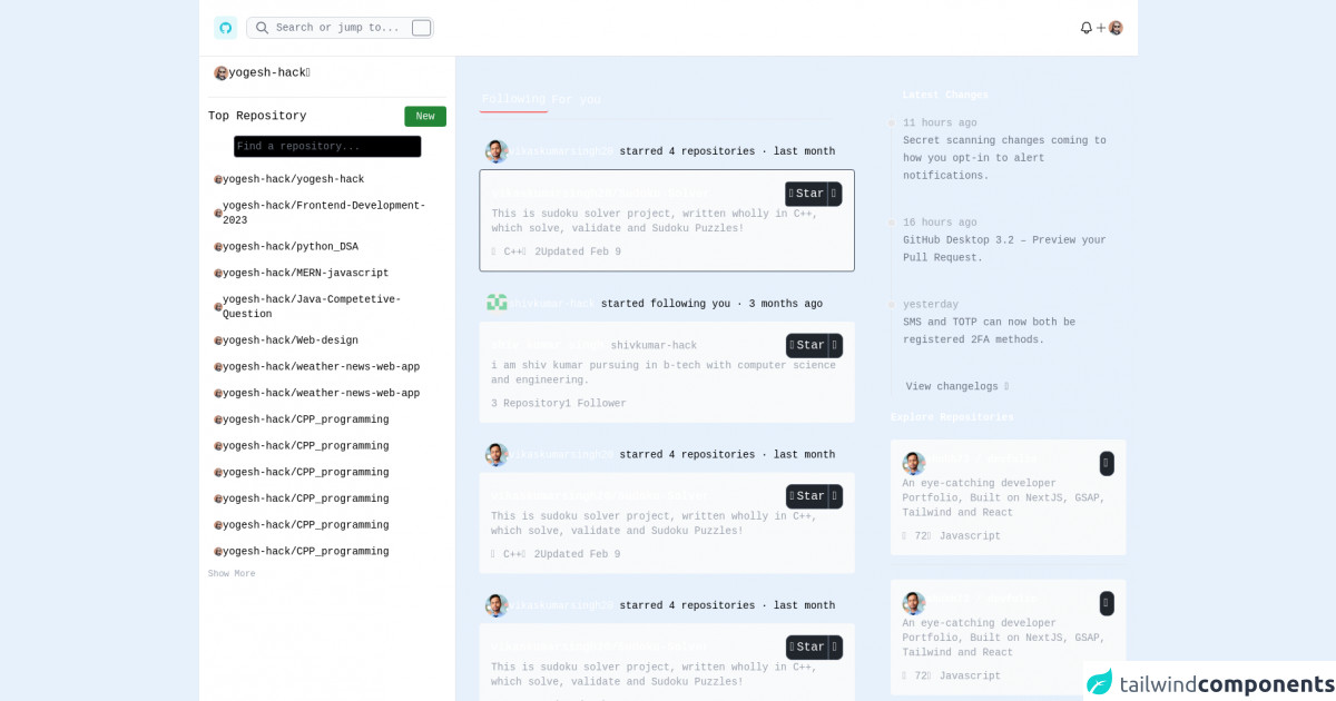 Tailwind Css Github Ui Component By Yogesh Hack