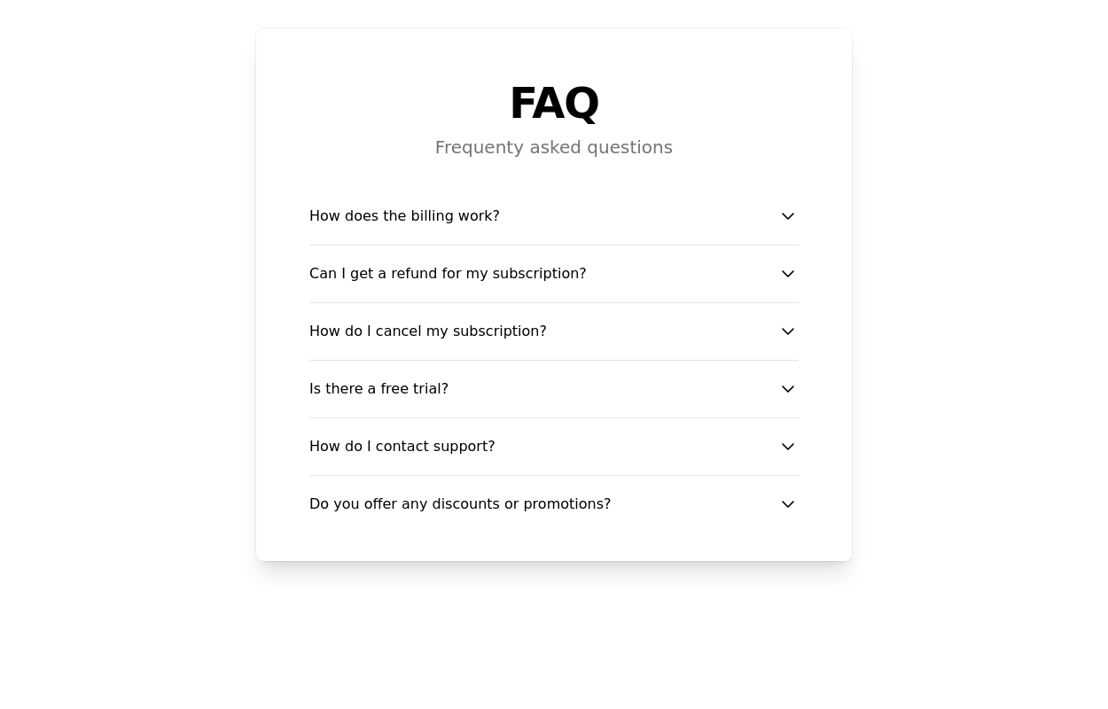 Accordion FAQ - Tailwind CSS Example