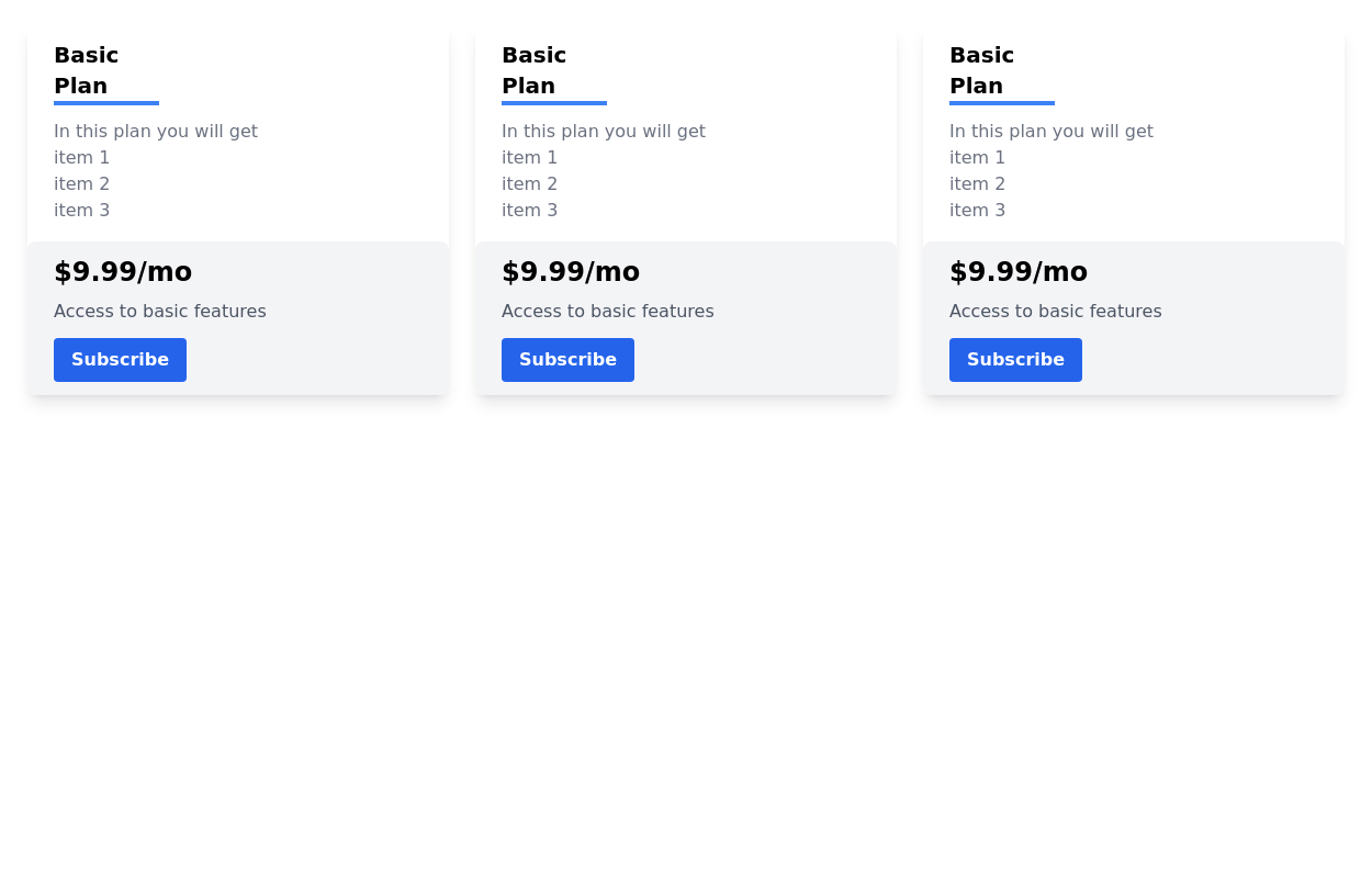 Multiple Pricing Cards Tailwind Css Example