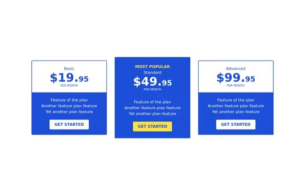 Pricing Cards Tailwind Css Example