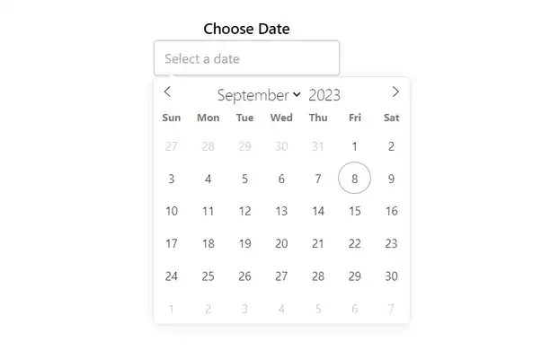 Date Picker Tailwind Css Example