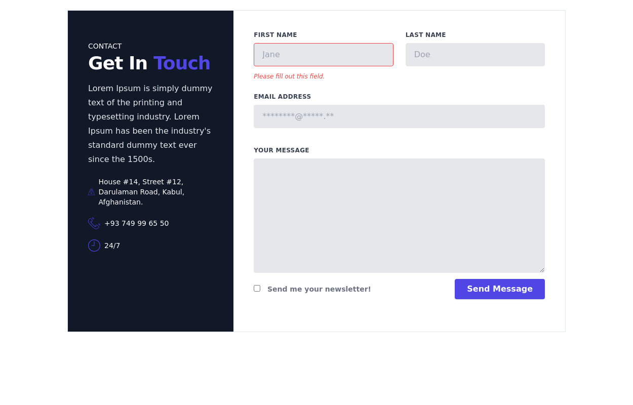 Get In Touch Contact Form - Tailwind CSS Example