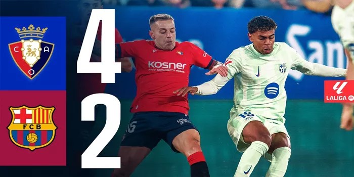 Osasuna vs Barcelona: Blaugrana Kalah 2-4
