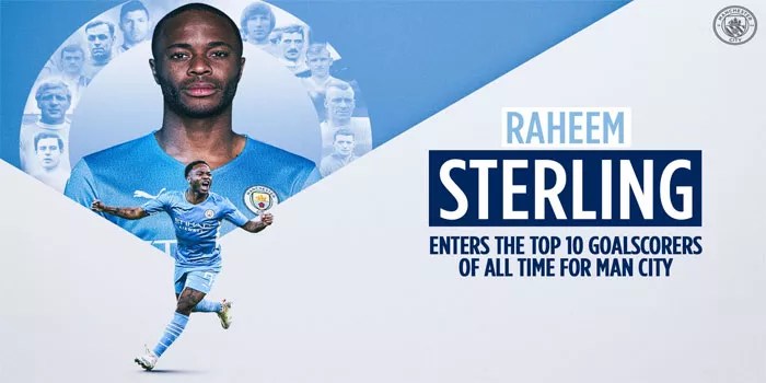 Sterling Masuk Menjadi 10 Pencetak Gol Terbanyak City Sepanjang Masa