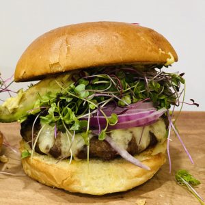 100 % Grass Fed Beef Burger, Oven Baked Sweet Potato Fries