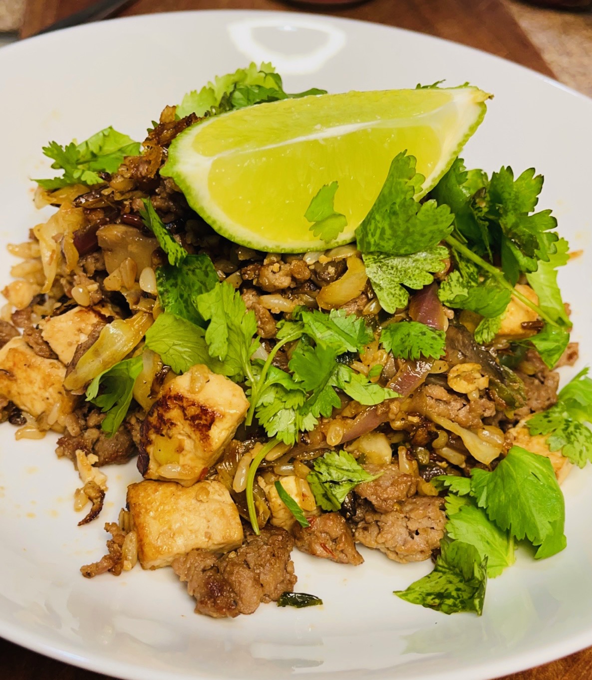 Vegan-NEW!!!Tofu & Beyond Ground Burger Fried Wild Rice