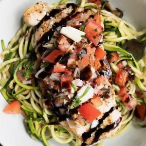 Bruschetta Chicken Over Zucchini Noodles. LOW-CARB, HIGH PROTEIN, GLUTEN FREE!