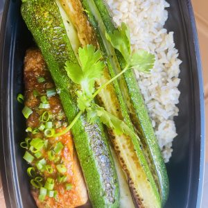 Asian Inspired Salmon, Zucchini Spears, Jasmine Rice. GLUTEN FREE!!!