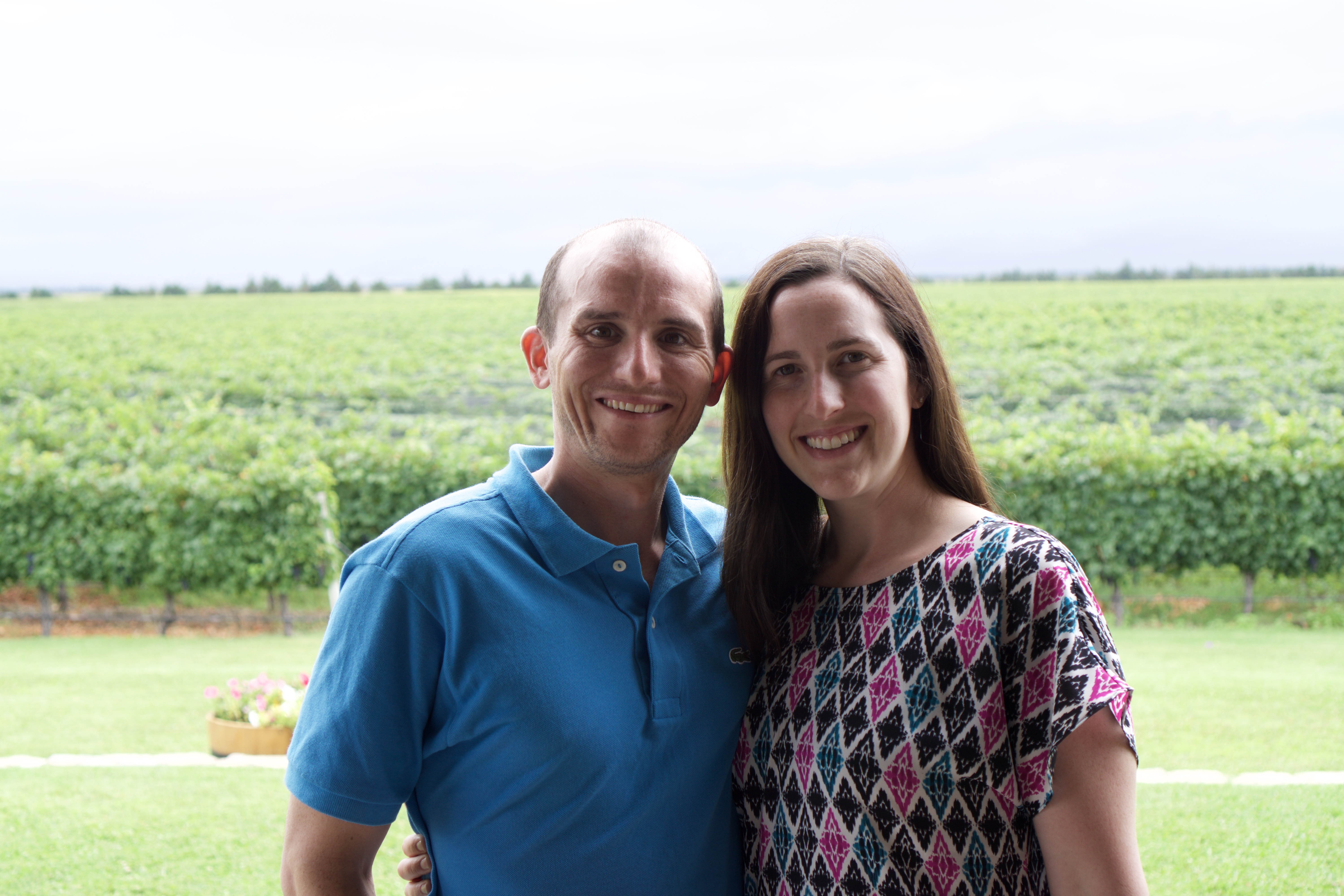 Enjoying a brief respite from the thunderstorm on day 1 of wine tasting