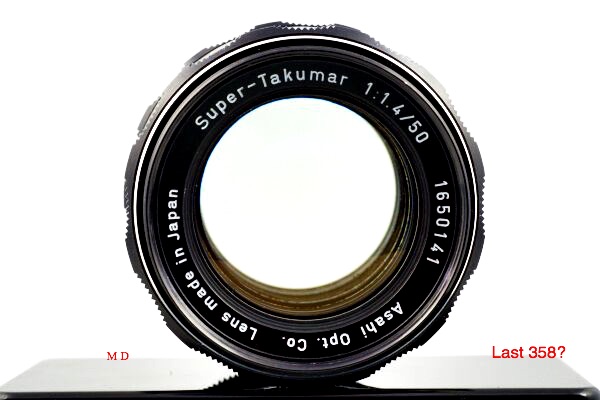 How To Really Identify A Early Super Takumar 1 4 50 8 Element Page 2 Pentaxforums The serial numbers of these lenses are 1344681 and 1401735. How To Really Identify A Early Super Takumar 1 4 50 8 Element Page 2 Pentaxforums Serial Number range 2465xxx - 3923xxx.