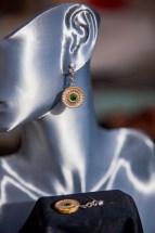 Liposome earring in 14K gold with birthstone and natural diamonds