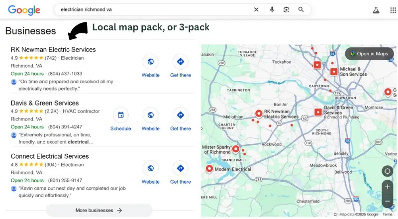 Google local map pack 3-pack trade business