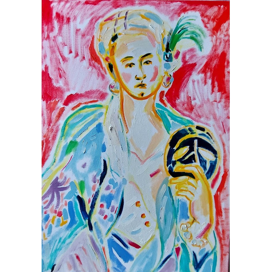 Self Portrait after Rosalba Carriera Portrait of Felicita Sartori in Turkish Costume, Tamara Jare, oil on canvas, 2023