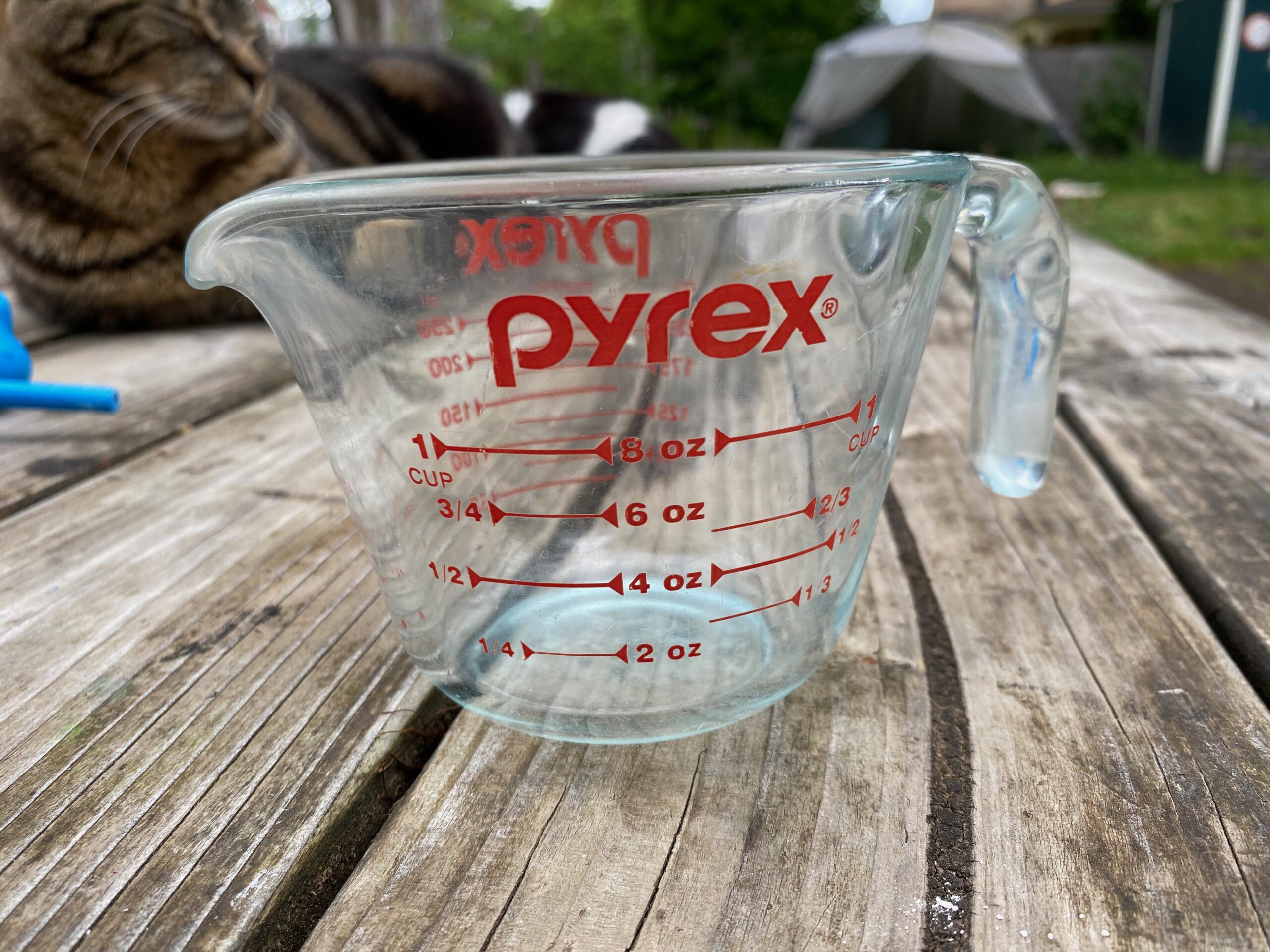Newer Pyrex measuring cup, Made in USA 396 ppm Cadmium on red exterior