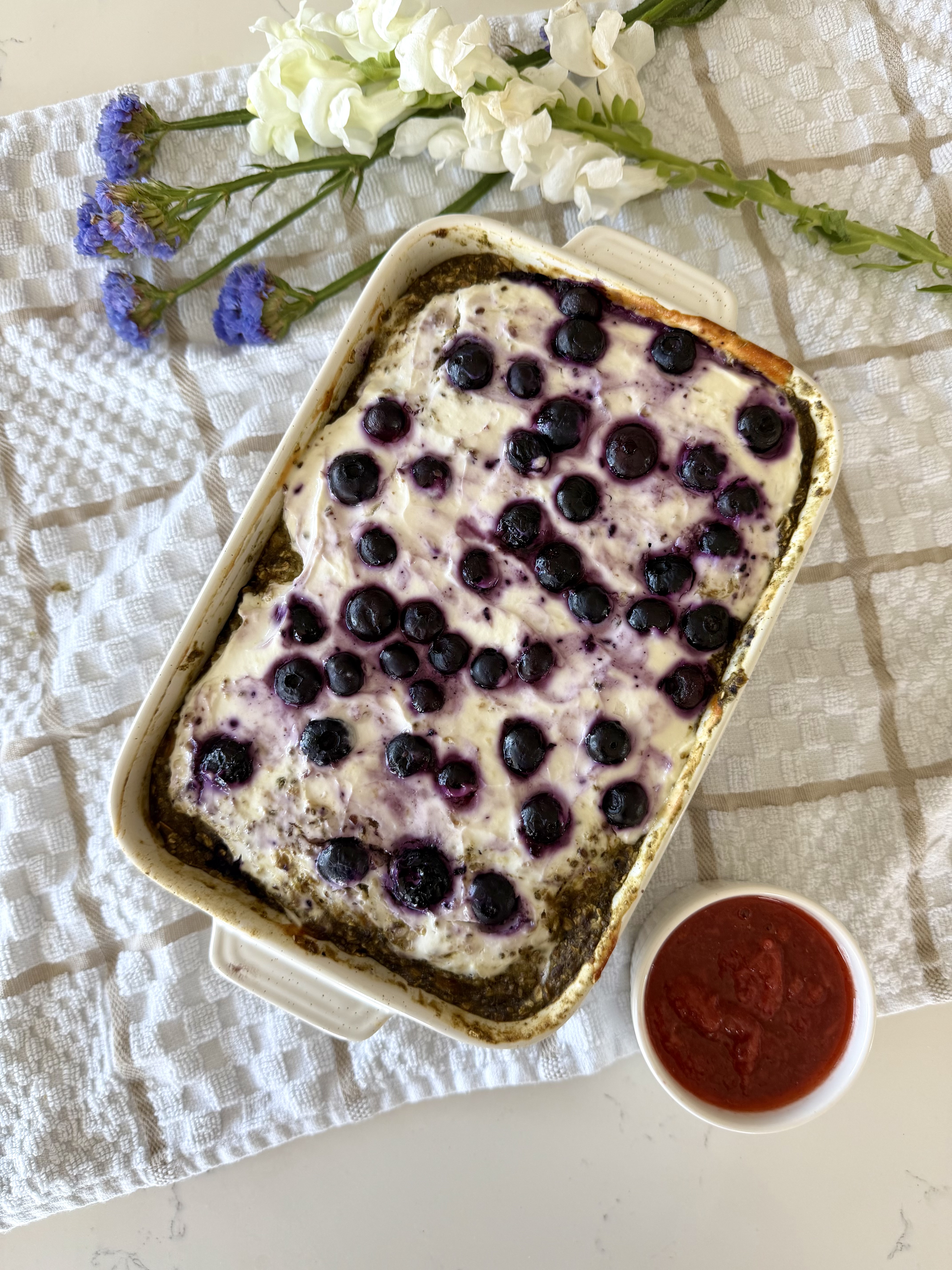 Blueberry Matcha Baked Oats