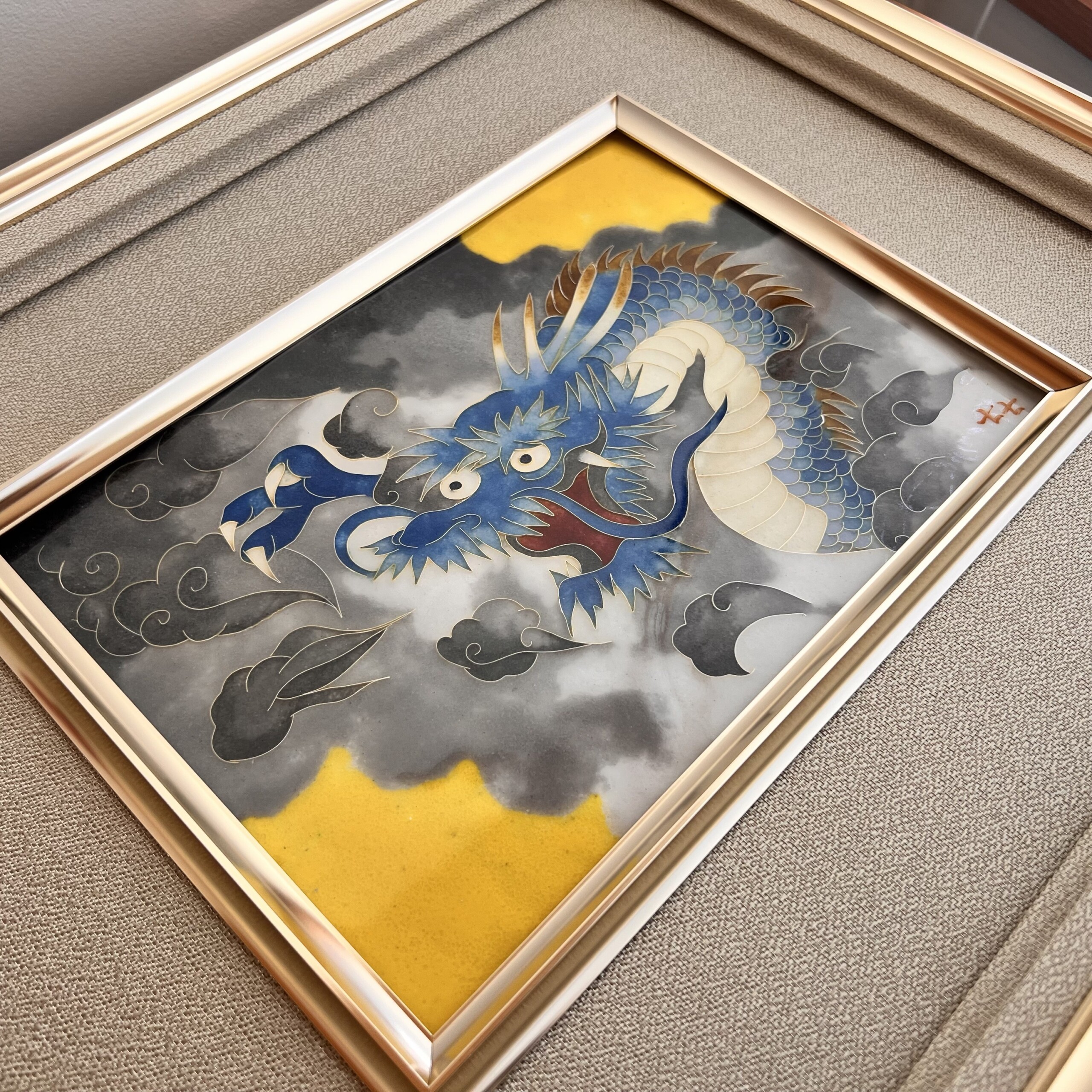 1868/☆鳳鳴七宝 五匹鯉 遊鯉図 七宝額 七宝絵画 額装 日本画