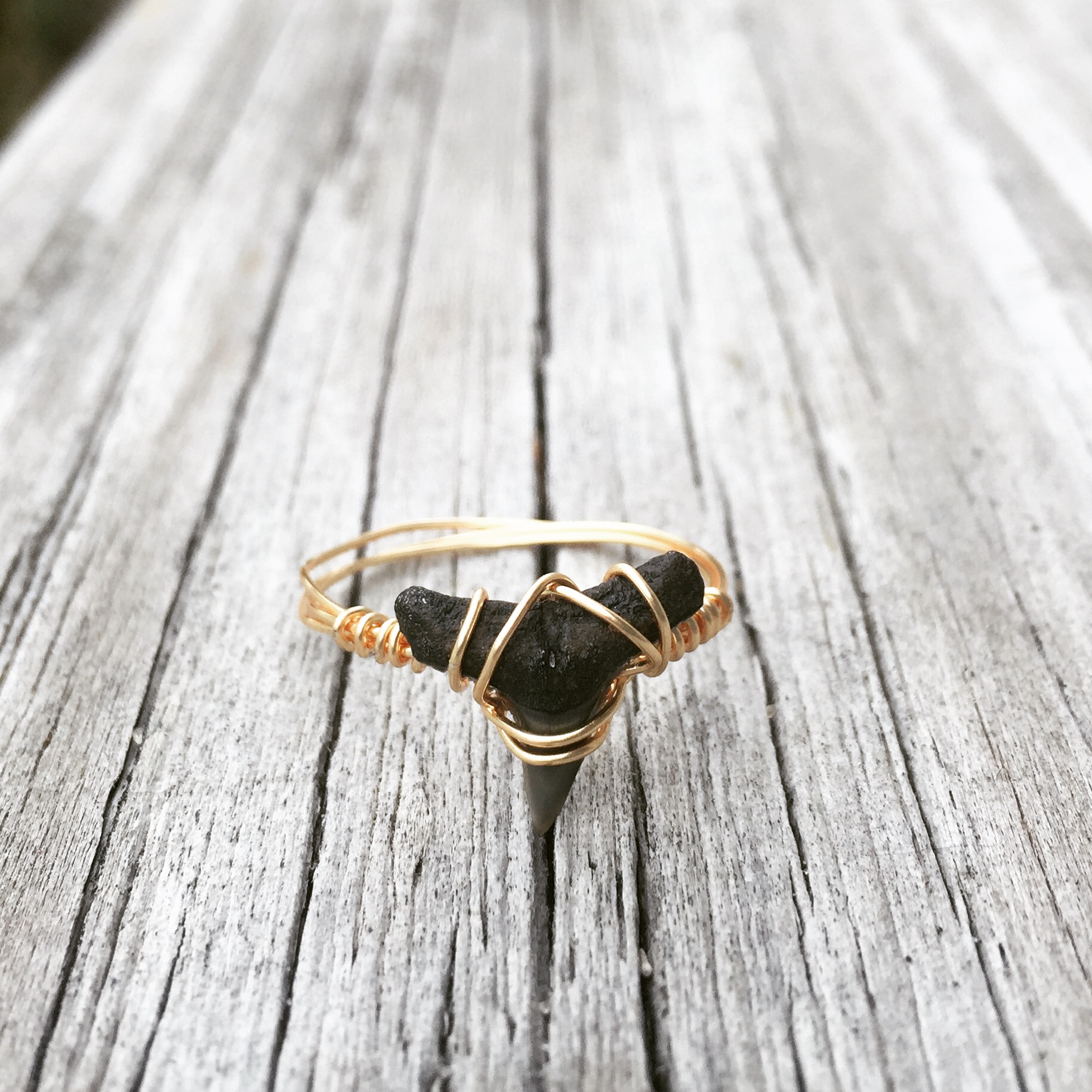 Gold Wire Wrapped Shark Tooth Ring