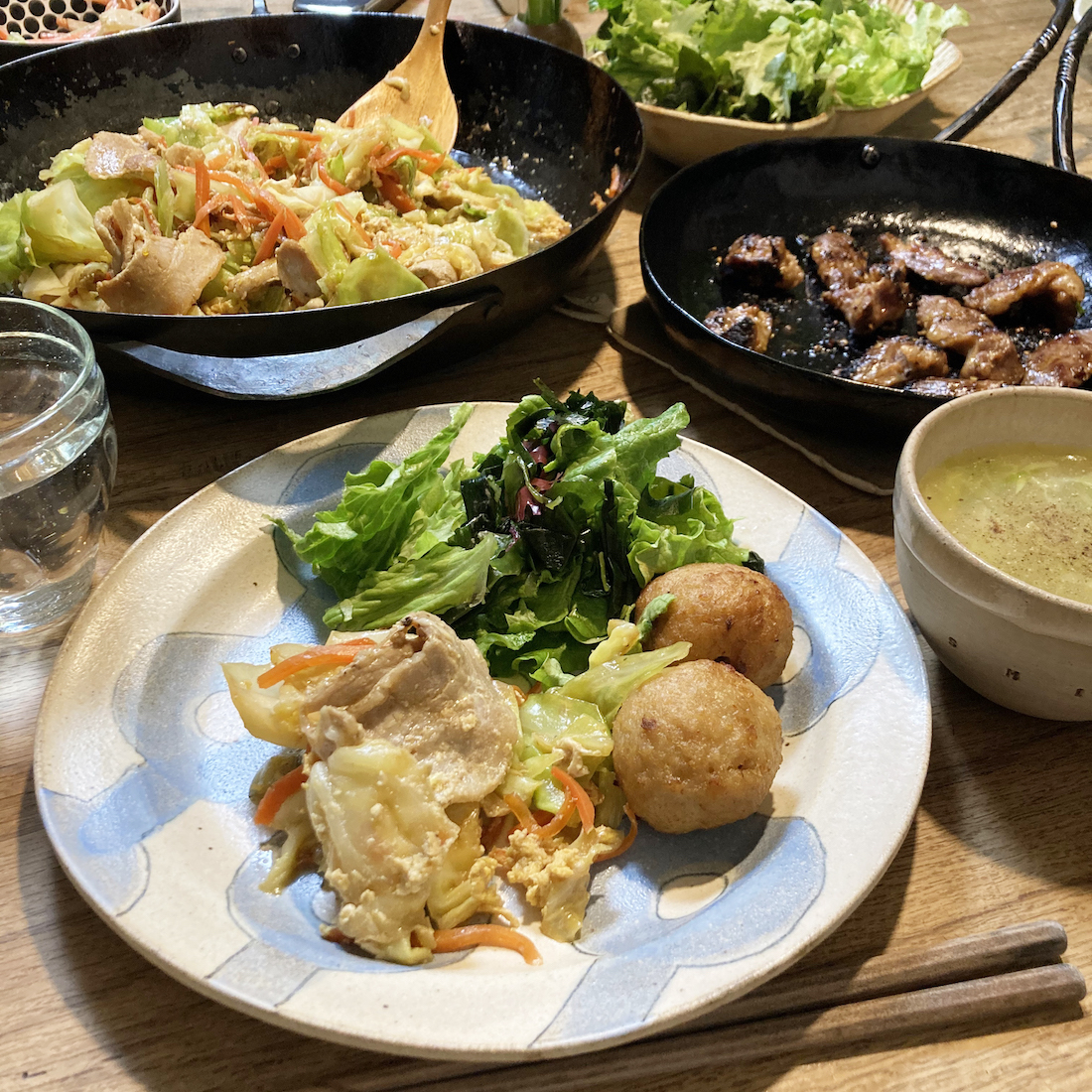 豚とたまごの野菜炒め＆ハラミ焼き