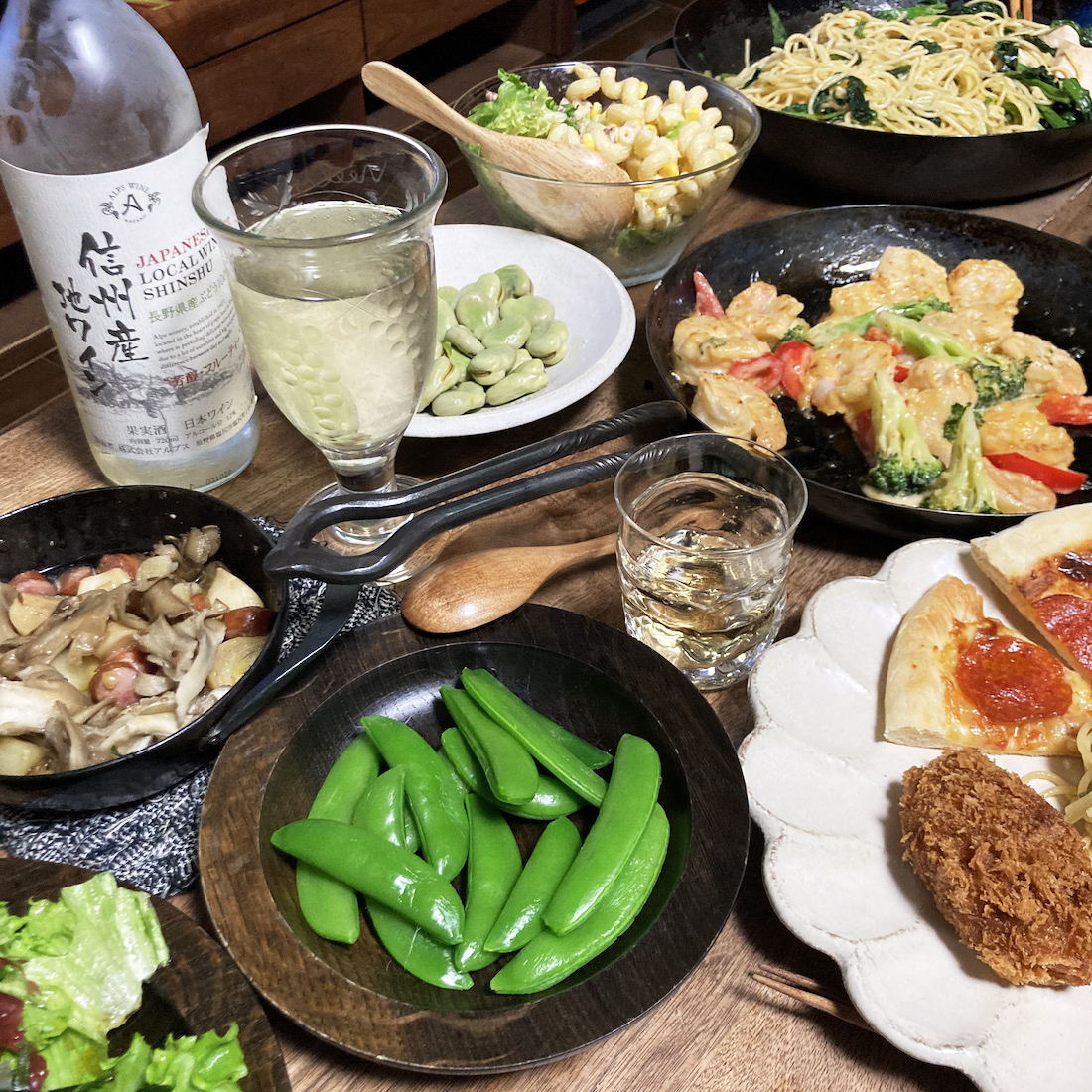 エビマヨとほうれん草＆チキンのパスタ