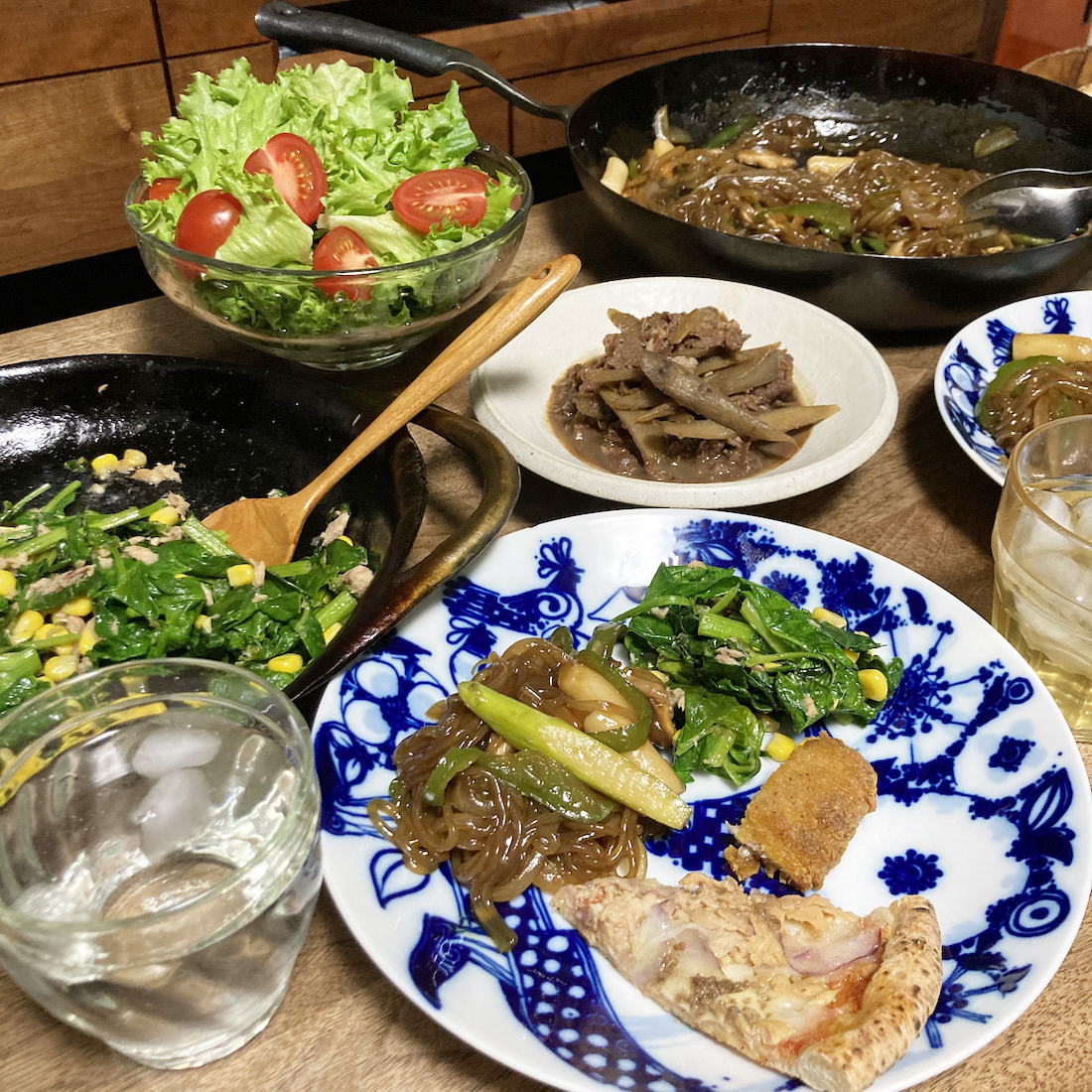 チャプチェ＆ほうれん草のバター炒め