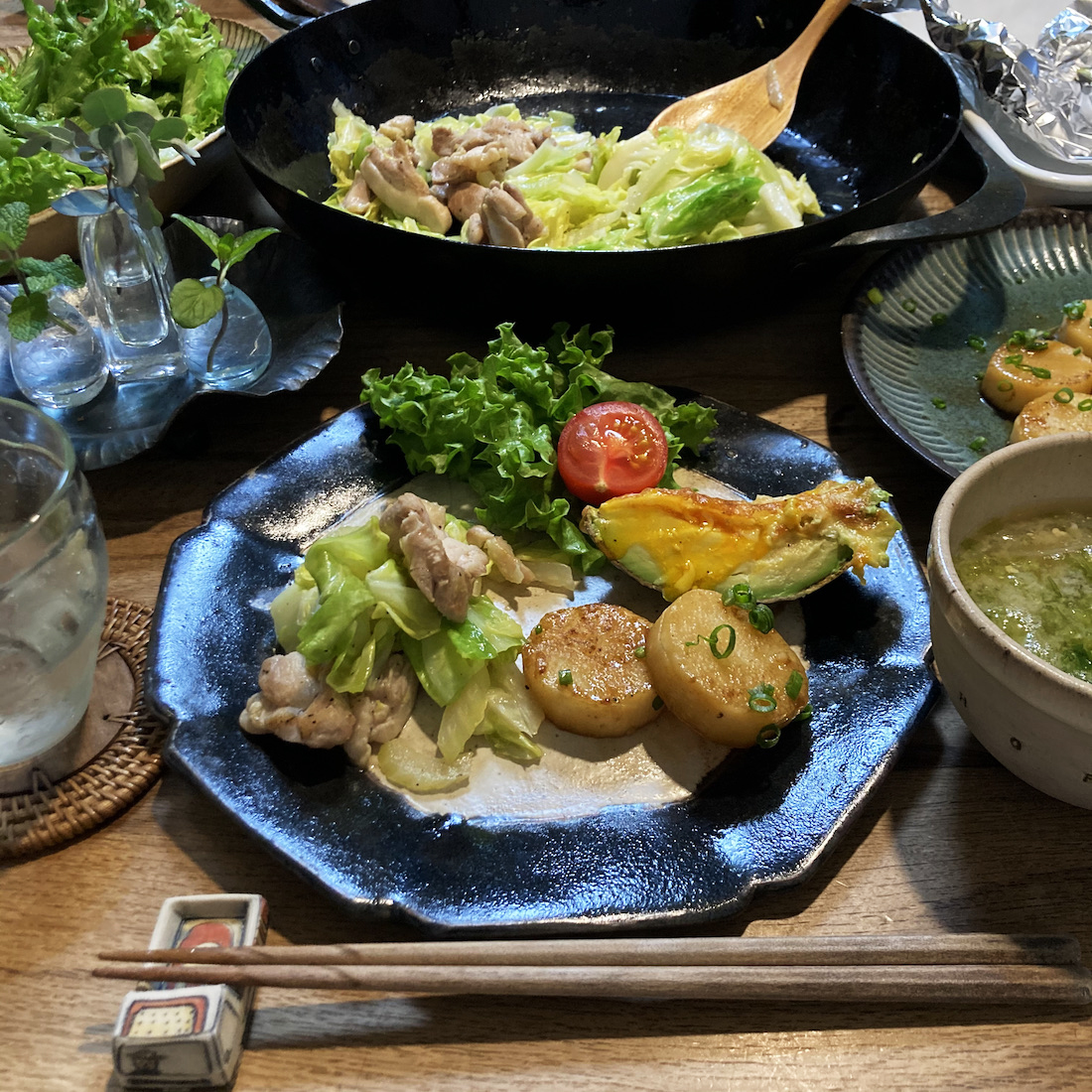 キャベツとチキンの炒め物＆長芋ステーキ