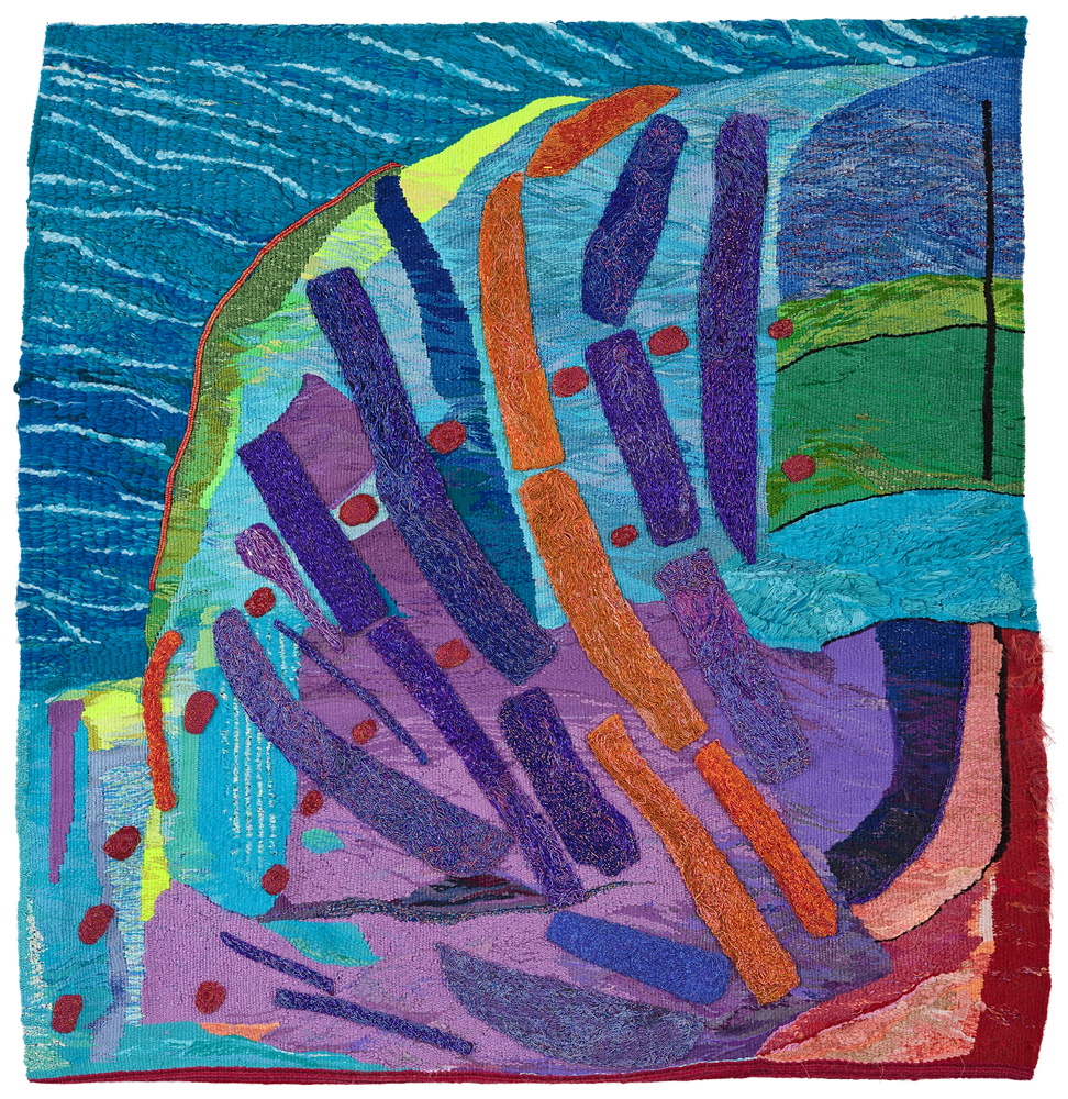 Monarchy 57x54” Wool, linen, cotton, rayon, beads Tapestry weaving, wrapping, bead embroidery