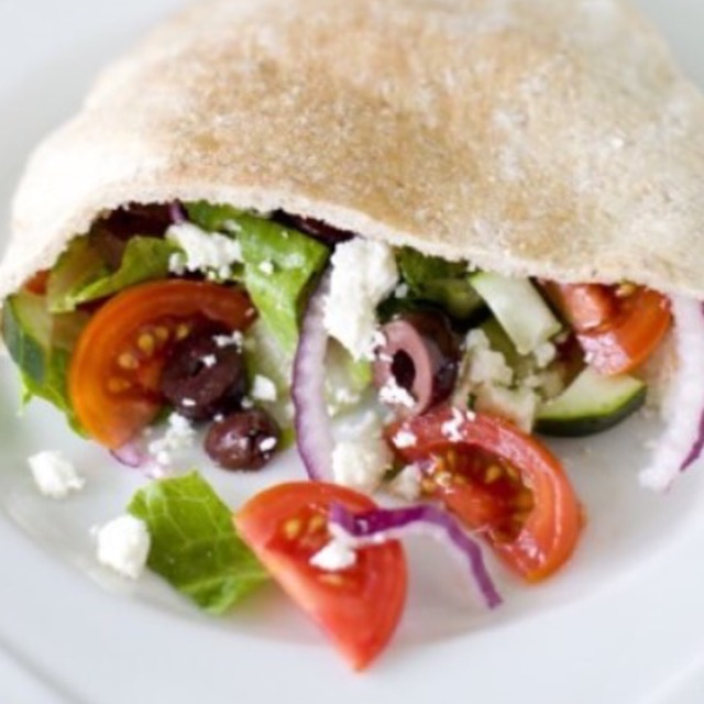 Greek Salad-Stuffed Pita with Chicken and Hummus!