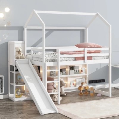 Thinkstar Twin Over Twin Bunk Bed With Slide And Storage Stairs Metal - Best Space Textures in 4K