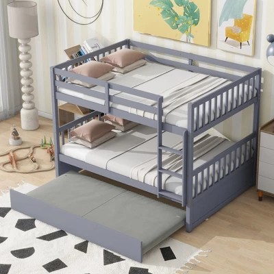 Gulches Full Over Full Rubber Wood Bunk Bed With Trundle Ladder And - Artistic Landscape Illustration - Ultra HD