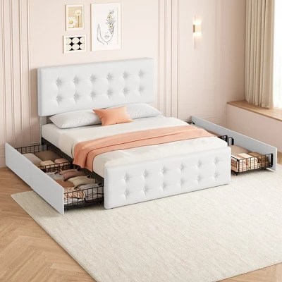 Whizmax Queen Platform Bed Frame With Storage And 4 Drawers Button - Vintage Backgrounds - Beautiful Retina Collection