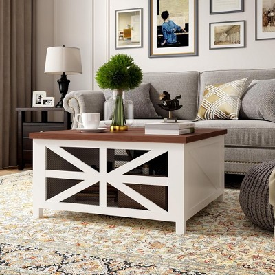 Whizmax coffee table farmhouse coffee table with storage rustic wood