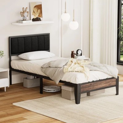 Lusimo King Bed Frame Basic Metal Platform Bed With Upholstered - Premium Space Texture Gallery - Mobile