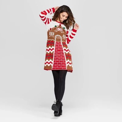 Women S Ugly Christmas Gingerbread House Dress Born Famous Juniors Red Brown White Xxl Brickseek