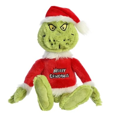 Aurora large merry grinchmas grinch dr. seuss whimsical stuffed animal green 16"