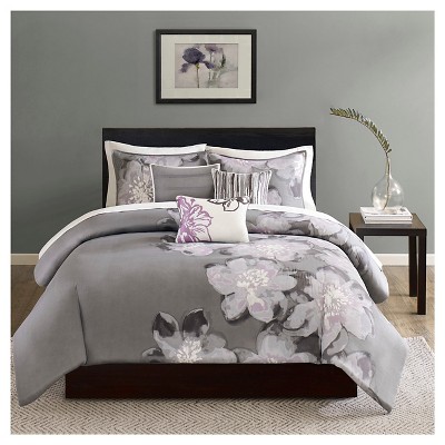 Check out these grey bedroom ideas. gray purple jasmine watercolor floral duvet cover set queen 6pc