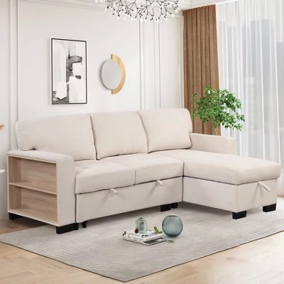 87 4 L Shape Sectional Sleeper Sofa Bed 2 In 1 Pull Out Sofa Couch