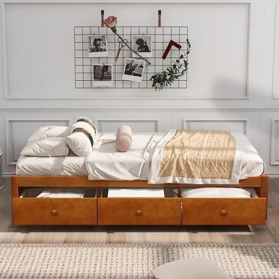 Twin Size Platform Storage Bed With 3 Drawers Easy Assembly Platform - High Resolution City Patterns for Desktop