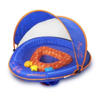 【perfect for toddler or baby】the inflatable baby float also has a cute. Swimschool Baby Boat Splash And Play Float With Adjustable Safety Seat Dual Air Pillow Chambers And Sun Shade Canopy Blue Target