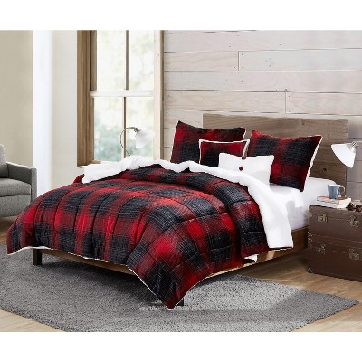 Eddie bauer black/white mountain plaid comforter set. vcny home luke reversible plush comforter set black red 5 piece full queen comforter set