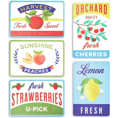 farmlyn creek 5 pack fruit crate label wall signs metal kitchen decor 5 designs 11 8 x 7 8 in target