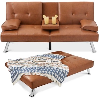 Best Choice Products Modern Faux Leather Convertible Futon Sofa W - Geometric Pictures - Modern Mobile Collection