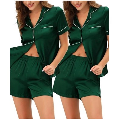 Cheibear Women S Stripped Satin Silky 2pcs Pajama Set Button Down Shirt - Best Sunset Wallpapers in Full HD