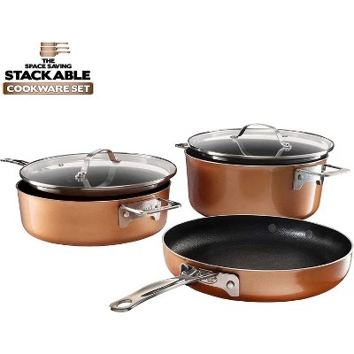 Gotham Steel Stackable Space Saving 5 Piece Copper Nonstick Cookware - Best Mountain Patterns in Full HD