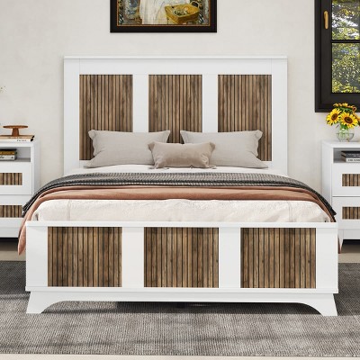 Luspaz Full Size Farmhouse Style Platform Bed With Panel Design - Geometric Design Collection - Desktop Quality