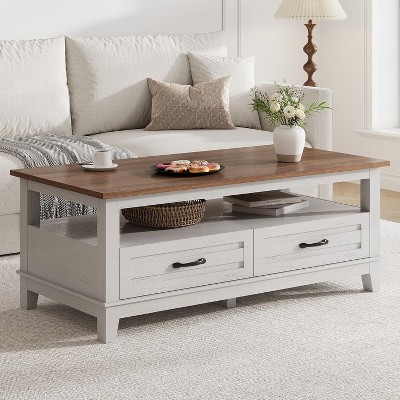 Farmhouse coffee table with drawers, center table rustic coffee tables