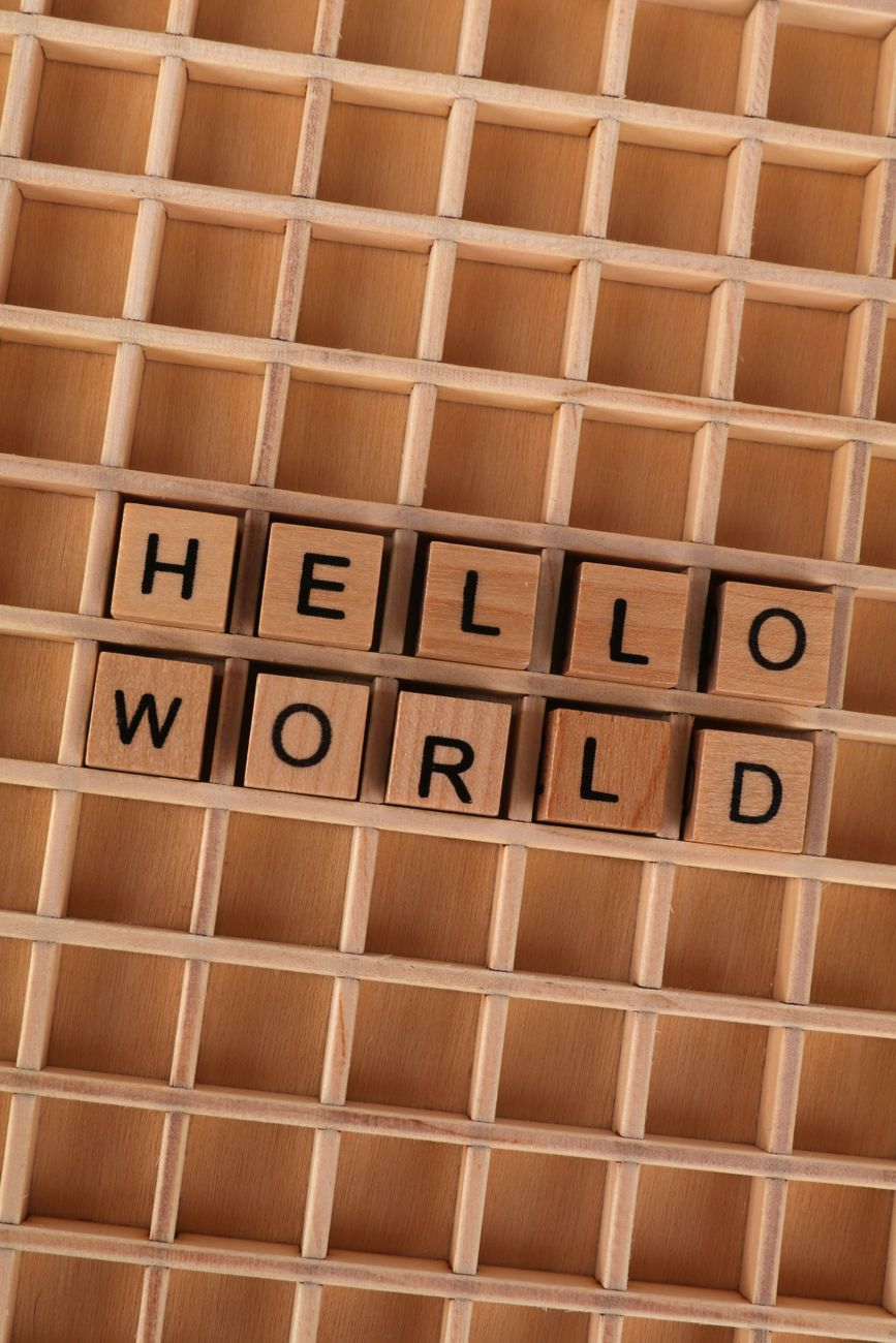 wooden blocks displaying hello world