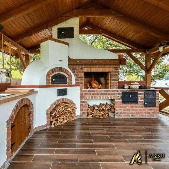 Taş fırın barbekü, bahçe, teras, yemek pişirme, sohbet