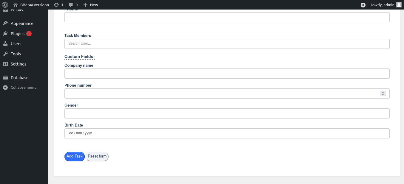 create task by custom fields