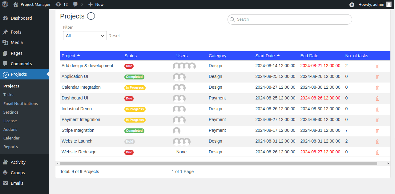 Taskbuilder project list